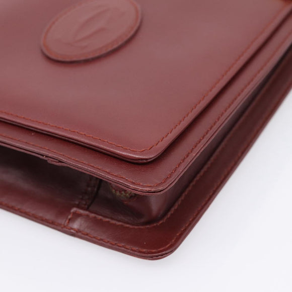 CARTIER Must Line Clutch Bag Leather Bordeaux Gold Tone Auth BA15394