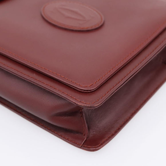 CARTIER Must Line Clutch Bag Leather Bordeaux Gold Tone Auth BA15394