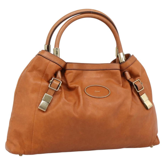 Chloe Victoria Hand Bag Leather Brown Gold Tone Auth BA15396