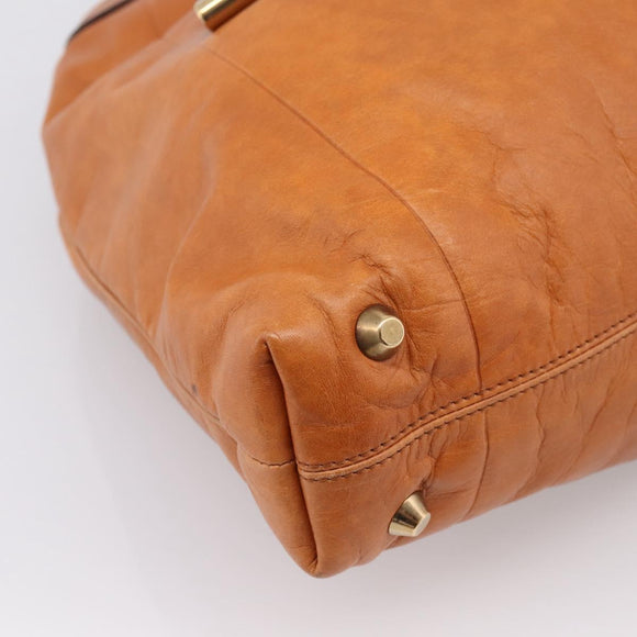Chloe Victoria Hand Bag Leather Brown Gold Tone Auth BA15396
