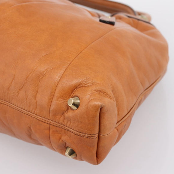 Chloe Victoria Hand Bag Leather Brown Gold Tone Auth BA15396
