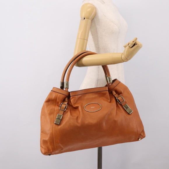 Chloe Victoria Hand Bag Leather Brown Gold Tone Auth BA15396