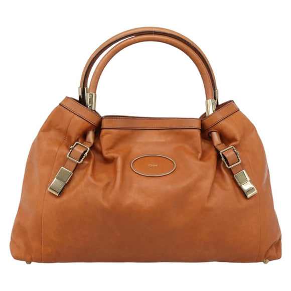 Chloe Victoria Hand Bag Leather Brown Gold Tone Auth BA15396