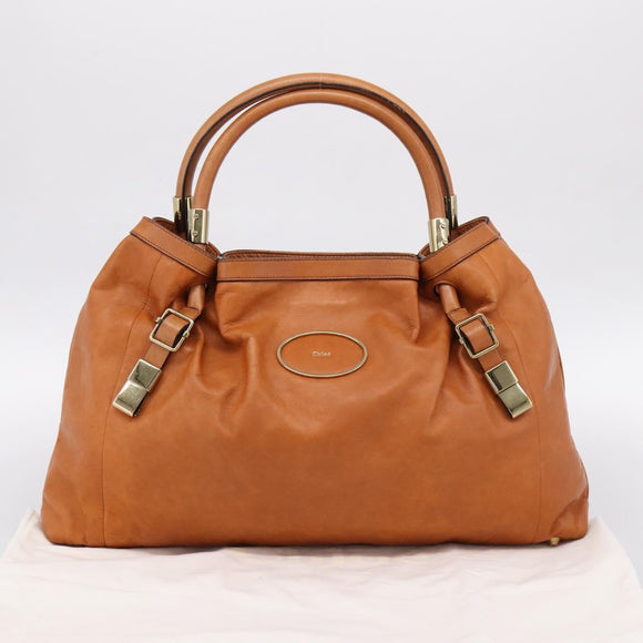 Chloe Victoria Hand Bag Leather Brown Gold Tone Auth BA15396