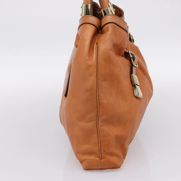 Chloe Victoria Hand Bag Leather Brown Gold Tone Auth BA15396