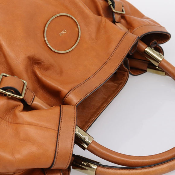 Chloe Victoria Hand Bag Leather Brown Gold Tone Auth BA15396