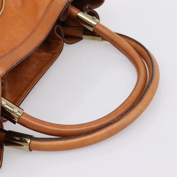 Chloe Victoria Hand Bag Leather Brown Gold Tone Auth BA15396