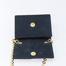 Salvatore Ferragamo Vala Ribbon Chain Shoulder Bag Suede Navy Gold Auth BA15397-15