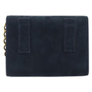 Salvatore Ferragamo Vala Ribbon Chain Shoulder Bag Suede Navy Gold Auth BA15397-3