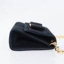 Salvatore Ferragamo Vala Ribbon Chain Shoulder Bag Suede Navy Gold Auth BA15397-4