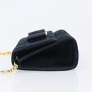 Salvatore Ferragamo Vala Ribbon Chain Shoulder Bag Suede Navy Gold Auth BA15397-5