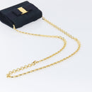 Salvatore Ferragamo Vala Ribbon Chain Shoulder Bag Suede Navy Gold Auth BA15397-7