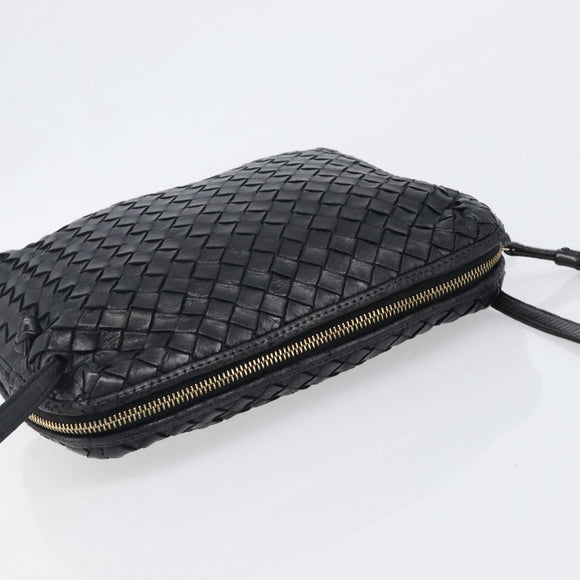 BOTTEGA VENETA INTRECCIATO Shoulder Bag Leather Black Auth BA15399