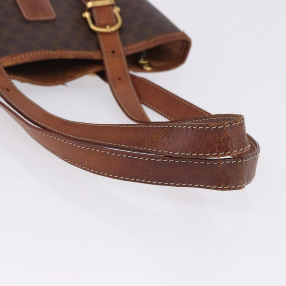 CELINE Macadam Tote Bag PVC Leather Brown Gold Tone Auth BA15400