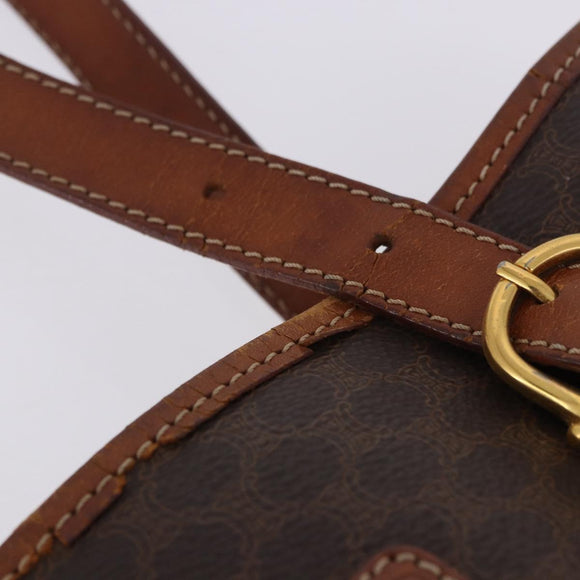 CELINE Macadam Tote Bag PVC Leather Brown Gold Tone Auth BA15400