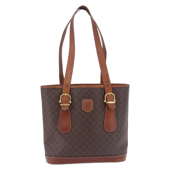 CELINE Macadam Tote Bag PVC Leather Brown Gold Tone Auth BA15400