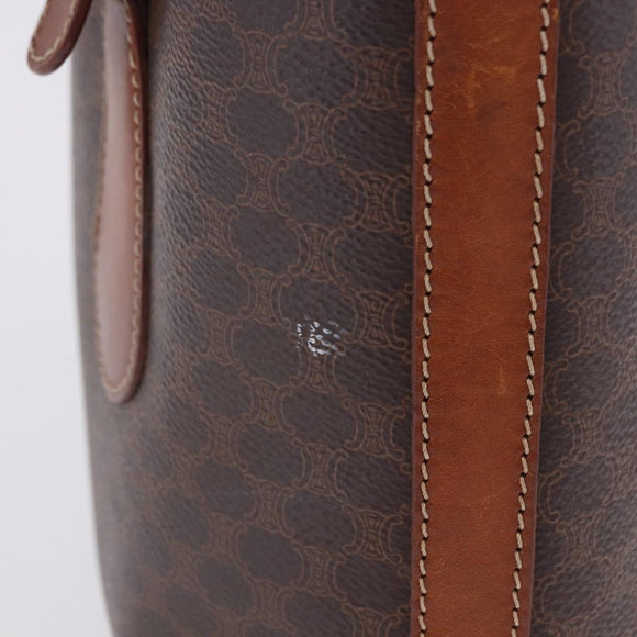 CELINE Macadam Tote Bag PVC Leather Brown Gold Tone Auth BA15400