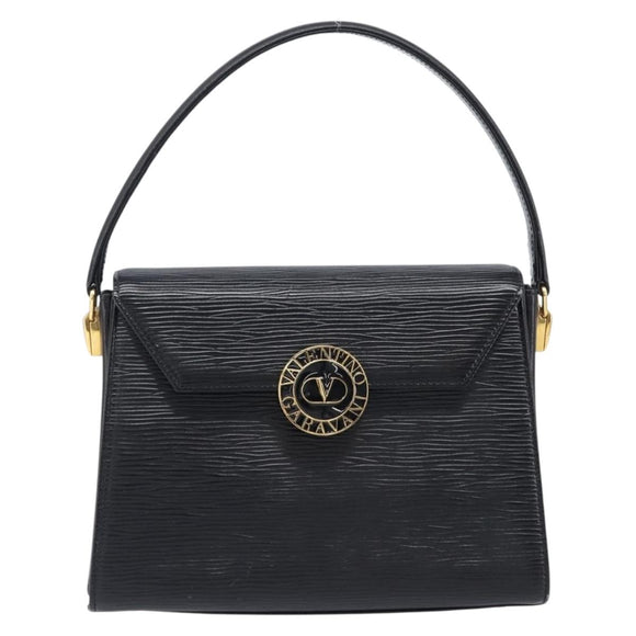 VALENTINO Hand Bag Leather 2way Black Gold Tone Auth BA15401A