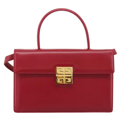 GIVENCHY Hand Bag Leather 2way Red Gold Tone Auth BA15402A - 0