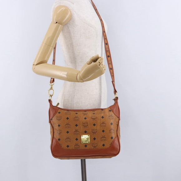 MCM Vicetos Shoulder Bag Leather Brown Gold Tone Auth BA15404