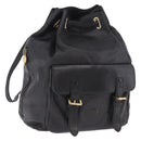 Gianni Versace Backpack Leather Black Gold Tone Auth BA15406-1
