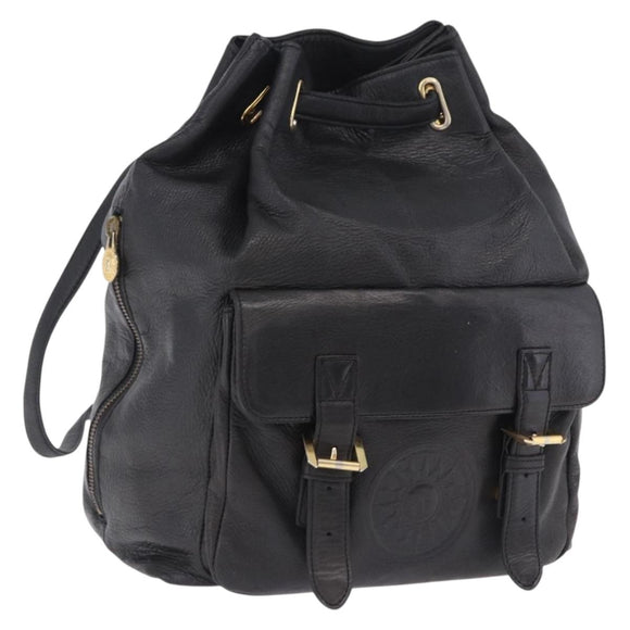 Gianni Versace Backpack Leather Black Gold Tone Auth BA15406