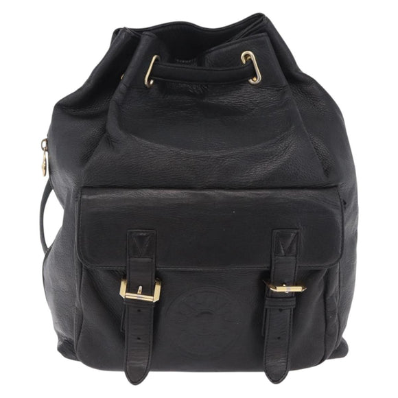 Gianni Versace Backpack Leather Black Gold Tone Auth BA15406