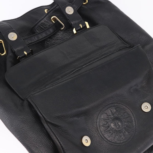 Gianni Versace Backpack Leather Black Gold Tone Auth BA15406