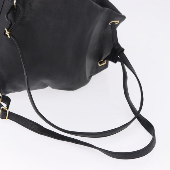 Gianni Versace Backpack Leather Black Gold Tone Auth BA15406