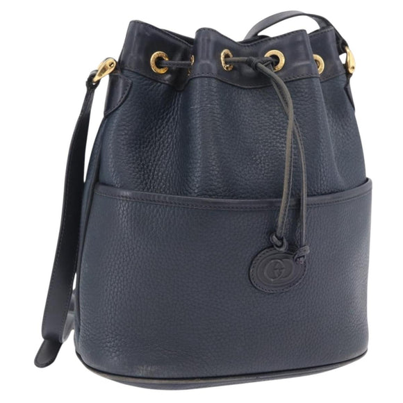 GUCCI Shoulder Bag Leather Navy Gold Tone 001 39 0791 Auth BA15410