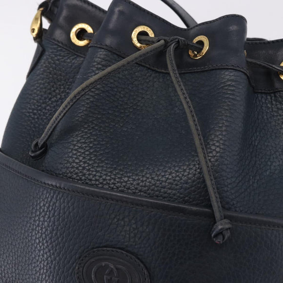 GUCCI Shoulder Bag Leather Navy Gold Tone 001 39 0791 Auth BA15410