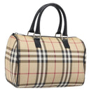BURBERRY Nova Check Hand Bag PVC Leather Beige Silver Auth BA15411-1