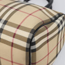 BURBERRY Nova Check Hand Bag PVC Leather Beige Silver Auth BA15411-9