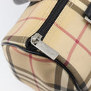 BURBERRY Nova Check Hand Bag PVC Leather Beige Silver Auth BA15411-10