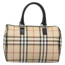 BURBERRY Nova Check Hand Bag PVC Leather Beige Silver Auth BA15411-13