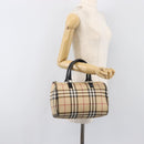 BURBERRY Nova Check Hand Bag PVC Leather Beige Silver Auth BA15411-21