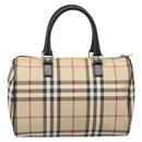 BURBERRY Nova Check Hand Bag PVC Leather Beige Silver Auth BA15411-2