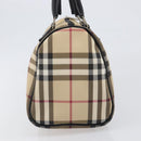 BURBERRY Nova Check Hand Bag PVC Leather Beige Silver Auth BA15411-3