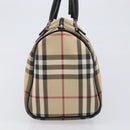 BURBERRY Nova Check Hand Bag PVC Leather Beige Silver Auth BA15411-4