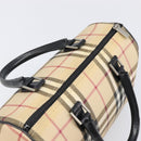 BURBERRY Nova Check Hand Bag PVC Leather Beige Silver Auth BA15411-6