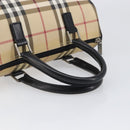 BURBERRY Nova Check Hand Bag PVC Leather Beige Silver Auth BA15411-7