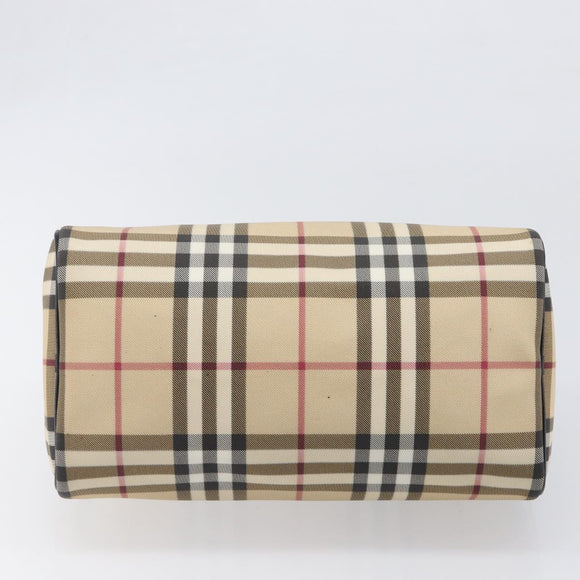 BURBERRY Nova Check Hand Bag PVC Leather Beige Silver Auth BA15411