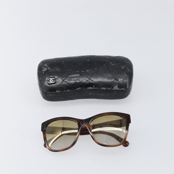CHANEL Sunglasses Plastic Brown Silver CC Auth BA15428
