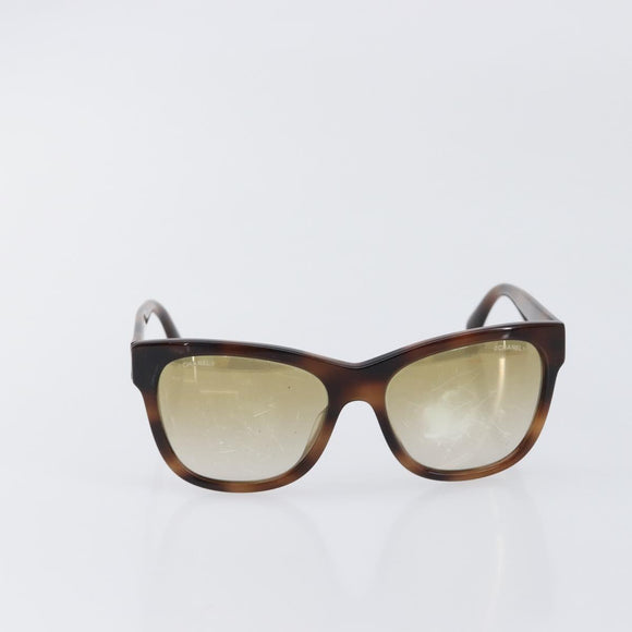 CHANEL Sunglasses Plastic Brown Silver CC Auth BA15428
