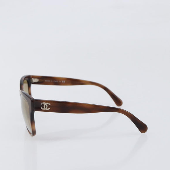 CHANEL Sunglasses Plastic Brown Silver CC Auth BA15428