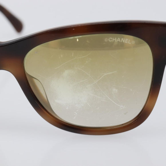 CHANEL Sunglasses Plastic Brown Silver CC Auth BA15428