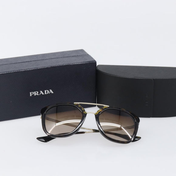 PRADA Sunglasses Plastic Black Gold Tone Auth BA15440