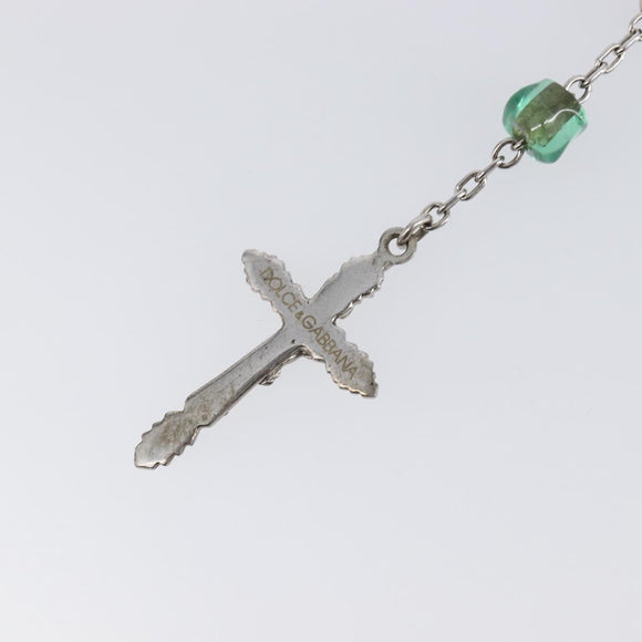 DOLCE&GABBANA Rosary Necklace Metal Silver Green Auth BA15444V