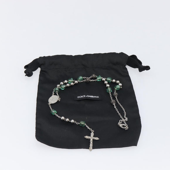 DOLCE&GABBANA Rosary Necklace Metal Silver Green Auth BA15444V