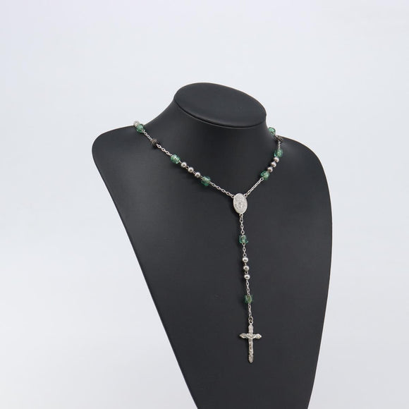 DOLCE&GABBANA Rosary Necklace Metal Silver Green Auth BA15444V